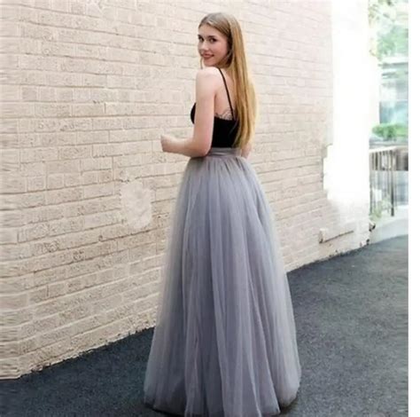Fashion Grey Tulle Long Skirt Custom Made A Line Ruchedtulle Skirts