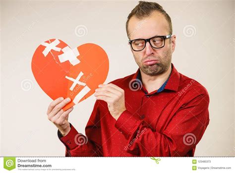 Sad Adult Man Holding Broken Heart Stock Image Image Of Breaking