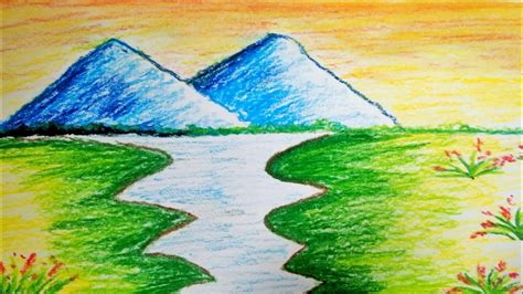Beginners Mountain Landscape Drawing With Oil Pastel