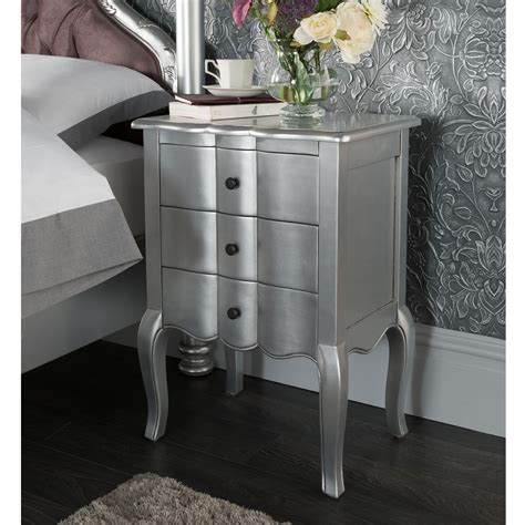 Estelle Antique French Style Bedside Table Silver Bedsides Online Now