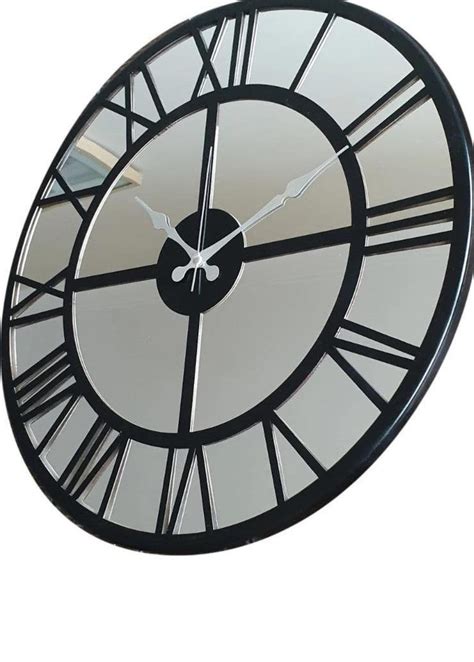 Real Mirror Clock Black Large Wall Clock Modern Home Clock Etsy