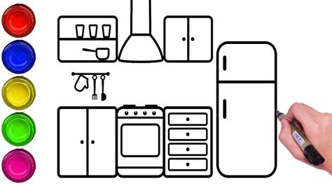How To Draw Kitchen Set For Kids Girls How To Draw Kitchen For Kids
