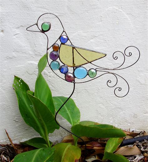 Bird Stained Glass Garden Sculpture By Diane Markin