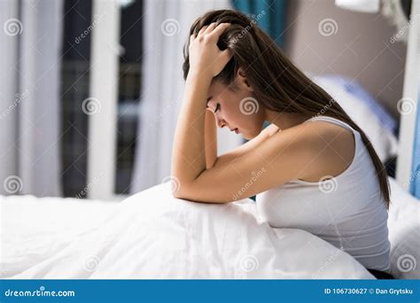 Woman With Depression At Night In Her Bed At Home Sad Woman In Bed At