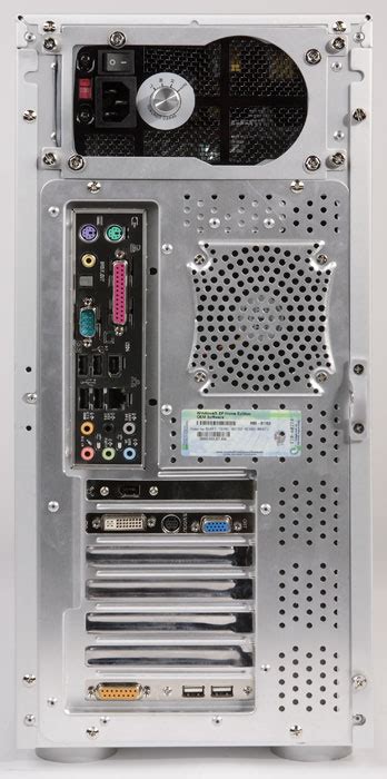 The computer's the back panel may appear to be a tangled mess, but the connectors on the back panel actually conform to a standard layout. PC Audio Labs Athlon Dual-core PC