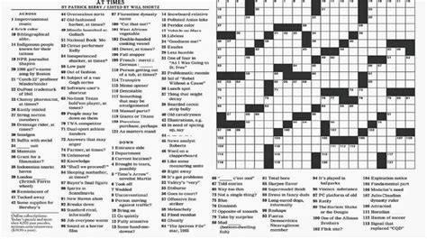 Themed answers comprise two words, each of which is a part of the body: New York Times Daily Crossword Puzzle Printable ...