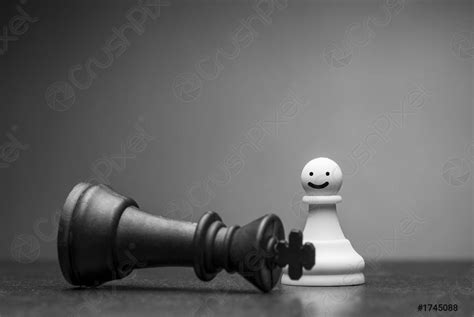 White Pawn Chess Piece Smiling At A Fallen King Stock Photo 1745088