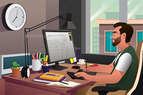 Illustrator Working In Front Of Computer By Artisticco Graphicriver