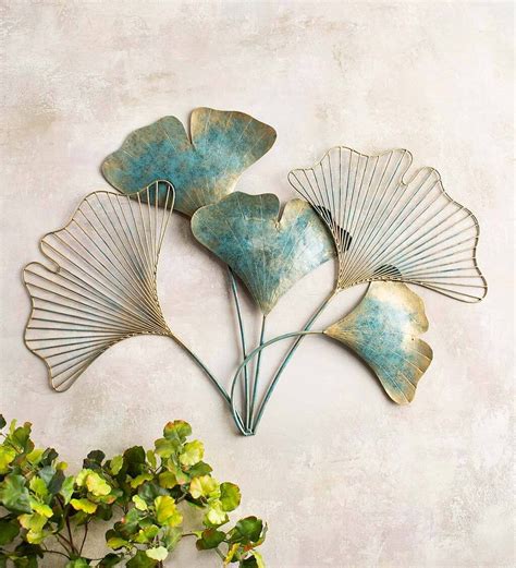 Wind And Weather Handcrafted Indooroutdoor Metal Ginkgo Leaf Wall Art