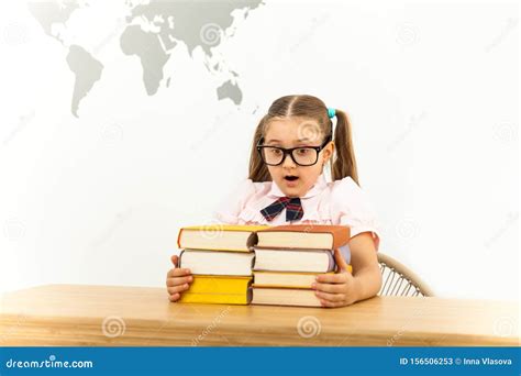 Girl Studying At Table On White Background Stock Image Image Of Desk