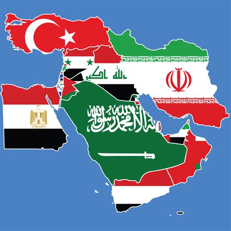 Flags In Middle East Map