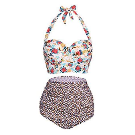 Feelingirl Womens Retro 50s High Waisted Strappy 2 Piece Bathing Suit