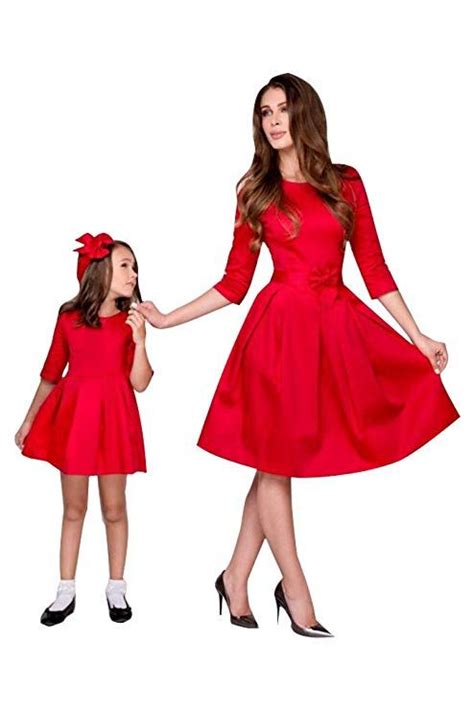 Yming Mom And Daughter Dresses Outfit Vintage Midi Dress Mom 2xl Red