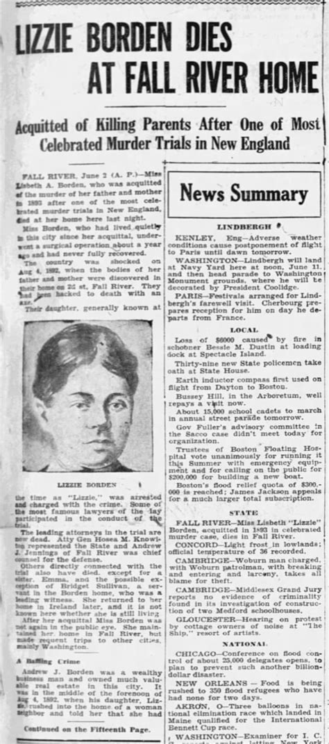 Lizzie Borden Dies At Her Home In Fall River Massachusetts