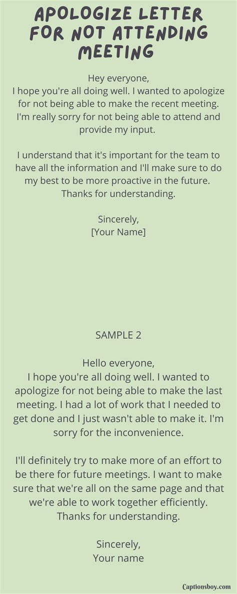 Apologize Letter For Not Attending Meeting 10 Samples