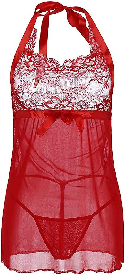 yaseking women sexy nightdress ladies lace sheer bra sling backless sleepwear pajamas underwear