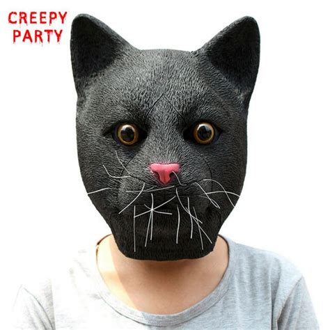 Realistic Black Cat Mask Lovely Latex Full Face Animal Party Mask
