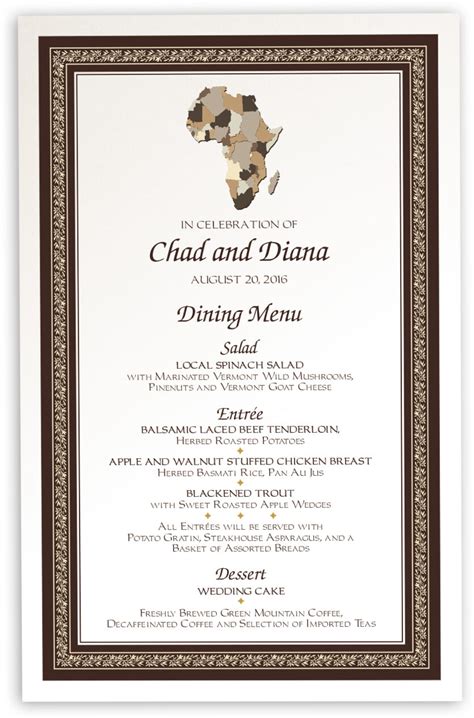 Wish the newlyweds happily ever after. Map of Africa Wedding Menu Cards, Reception and Rehearsal ...