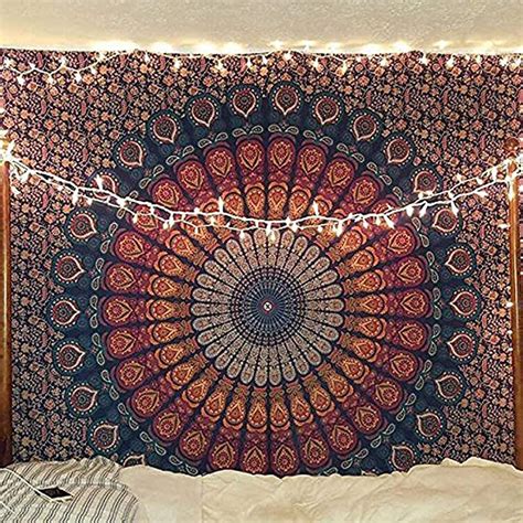 Heyrumbh Handicrafts Peacock Wing Tapestry Indian Hippie Bohemian Psychedelic Mandala Cotton