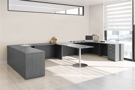 Two Person U Shaped Desk Newport Gray Pl Laminate Harmony Collection