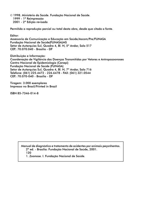 Manual De Diagnóstico E Tratamento De Acidentes Por Animais Peçonhentos