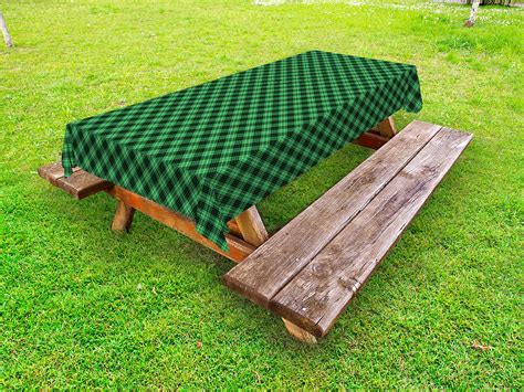 Plaid Outdoor Tablecloth Diagonal Tartan Vibrant Green Color