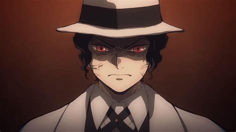 An Anime Character With Red Eyes Wearing A Fedora And Tie Standing In