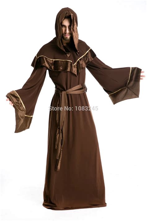 2016 Adult Mens Wizard Mystic Sorcerer Hooded Robe Brown Halloween Monk