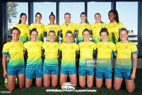 The Australian Womens Sevens Team Poses With Coach Tim Walsh During
