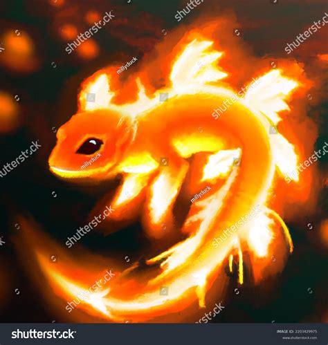 Fire Lizard Psychedelic Underwater Digital Art Stock Illustration