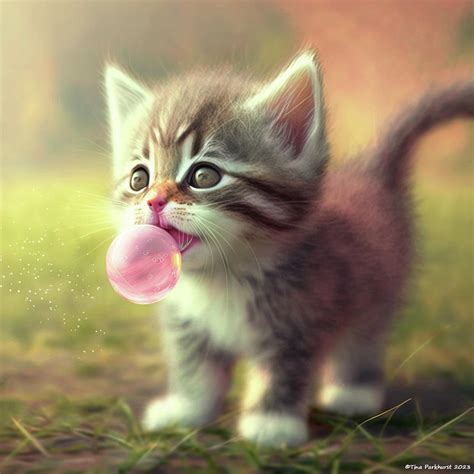 Kitten Bubbles 3 Digital Art By Tina Parkhurst Fine Art America