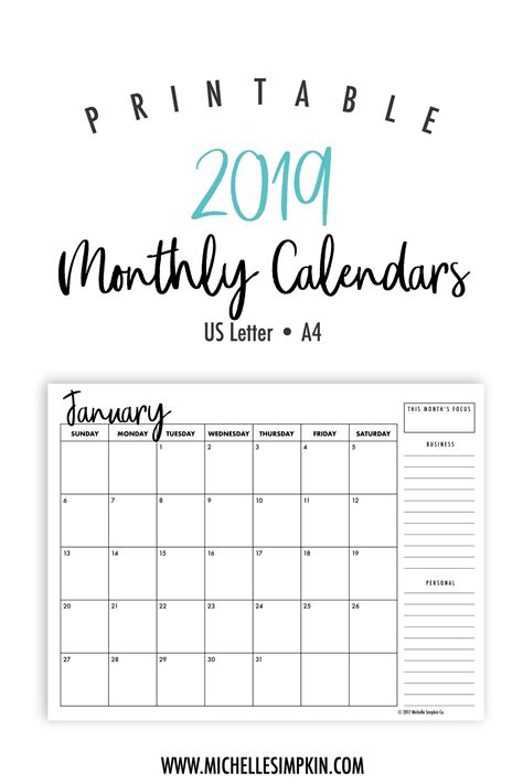 2019 Monthly Calendars Printable Qualads
