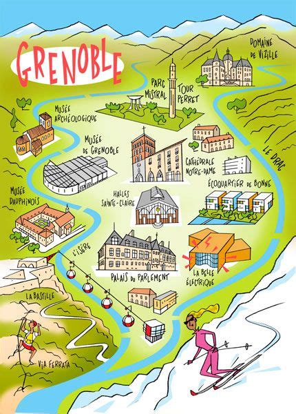 Philippe Doro Plan Illustré De La Ville De Grenoble Dessin Pour Atout