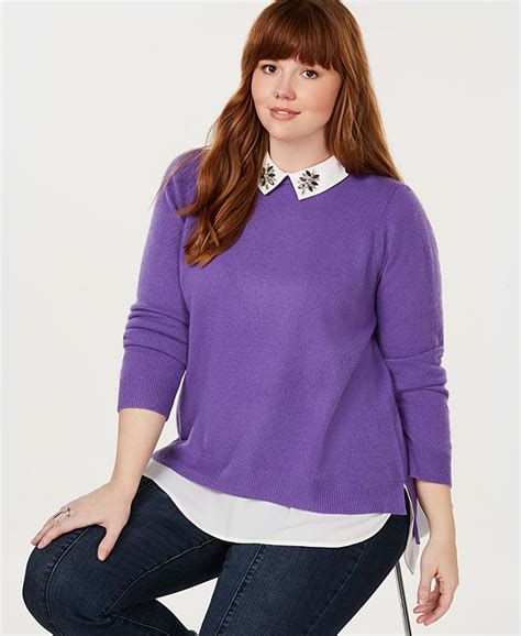 Charter Club Plus Size Pure Cashmere Layered Look Sweater Created For Macys Macys