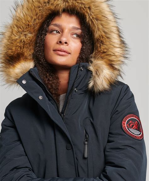 Womens Hooded Everest Faux Fur Parka Coat In Eclipse Navy Superdry Uk