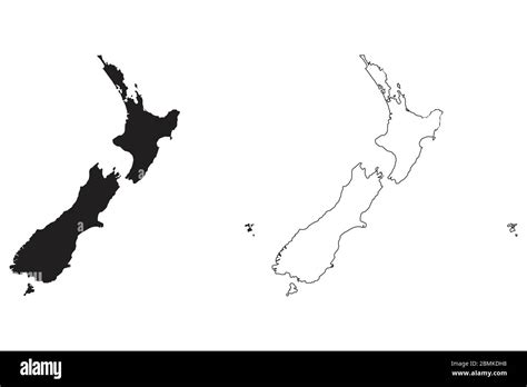 Mapa del país de Nueva Zelanda Silueta y contorno negros aislados