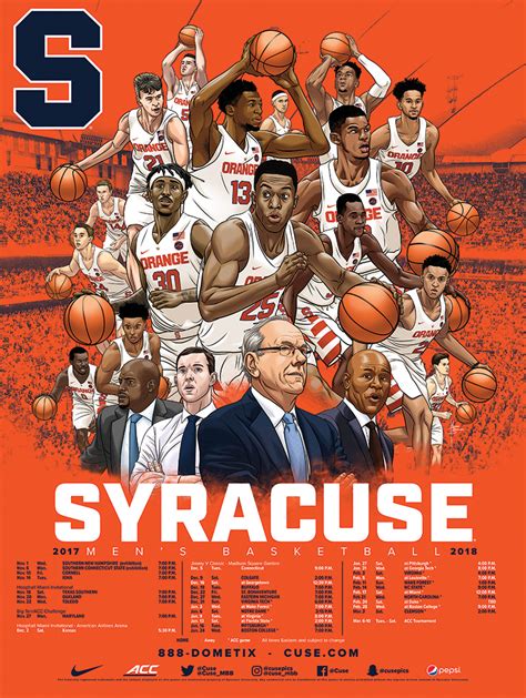 Michael Borkowski Syracuse Mens Basketball 2017 18 Schedule Poster Art