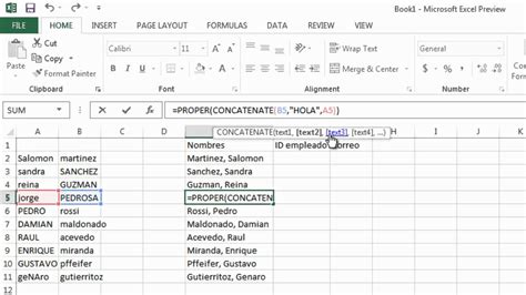 Funcion De Texto Concatenar Excel 201320102007 Youtube