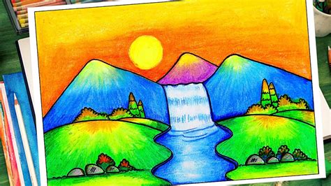 How To Draw A Waterfall Landscape Art For Kids Hub Goimages Base