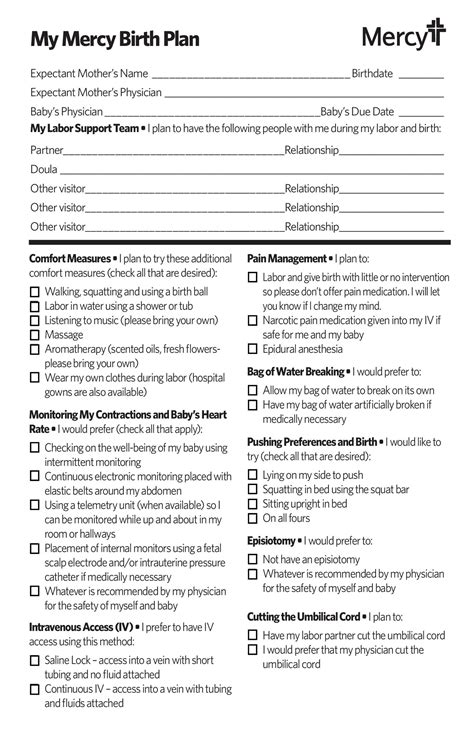 47 Printable Birth Plan Templates Birth Plan Checklist Templatelab