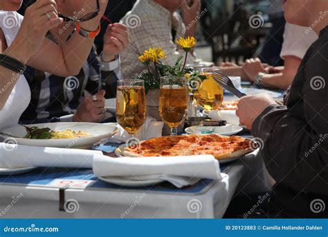 Pizza And A Beer Late Lunch With Friends Stock Image Image Of