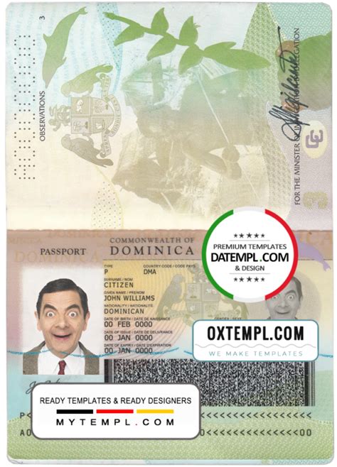 Dominica Passport Template In Psd Format At The Best Price With Fonts