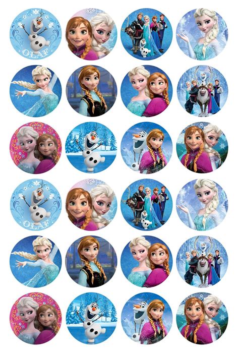 frozen anna elsa hans olaf and kristoff snowflakes edible cupcake topper images abpid03541