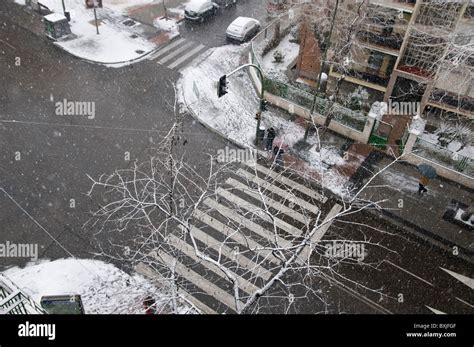 Winter Scene In The Citysnowed Streetscrossroad Stock Photo Alamy