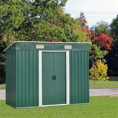 Sturdy 2x4 construction can be used indoors or outdoors. Kinbor 6' x 4' Outdoor Storage Shed Steel Tool Shed Lawn Equipment Storage w/ Sliding Door ...