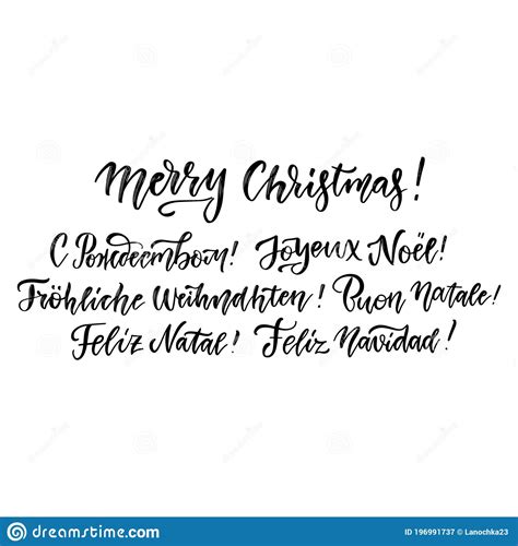 Merry Christmas In Different Languages Vector Hand Drawn Brush Lettering On A White Background