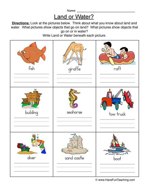 Land And Water Worksheet Kindergarten Worksheets Have Fun Teaching