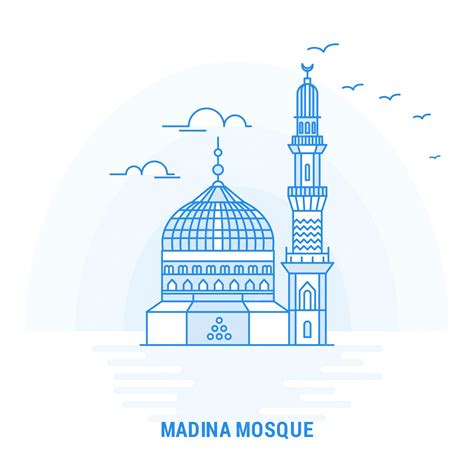 Madina Mosque Blue Landmark Vecteur Premium