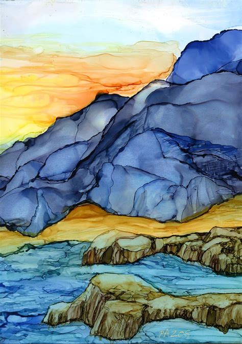 Mountains By Maria Pazos Alcohol Inks Watercolor Landscape Paintings
