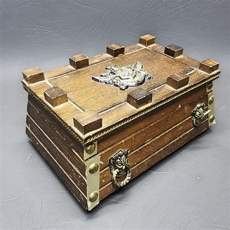 Wooden Vintage Hand Crafted Treasure Chest Styled Trinket Jewelry Box